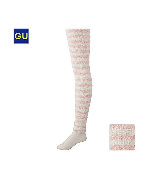 GU]もこもこボーダーレギンスシェリーメイバイオレットレッグウェア