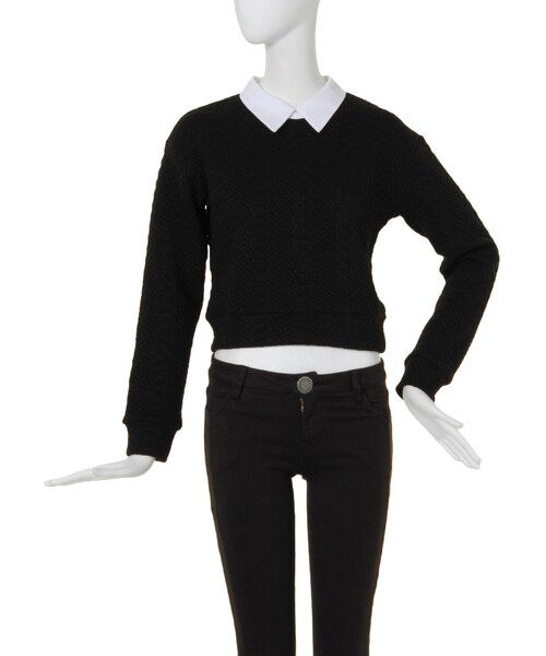 MURUA（ムルーア）の「【FEMININE】ジャガードカラーTOPS（トップス・レディース・ホワイト/グレー/ブラック・1/2）」の2枚目の写真