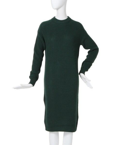 MURUA（ムルーア）の「【CASUAL】スタンドネックロングニットOP（ワンピース/ドレス・レディース・ブラック/グリーン/ネイビー/ミックス・1/2）」の2枚目の写真