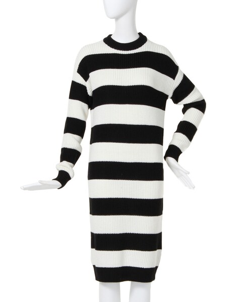 MURUA（ムルーア）の「【CASUAL】スタンドネックロングニットOP（ワンピース/ドレス・レディース・ブラック/グリーン/ネイビー/ミックス・1/2）」の4枚目の写真