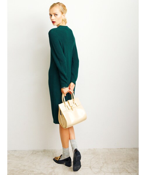 MURUA（ムルーア）の「【CASUAL】スタンドネックロングニットOP（ワンピース/ドレス・レディース・ブラック/グリーン/ネイビー/ミックス・1/2）」の6枚目の写真