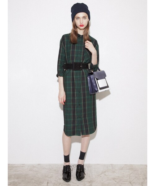 MURUA（ムルーア）の「【CASUAL】ナローラインチェックロングSH（トップス・レディース・グリーン/パープル・F）」の5枚目の写真