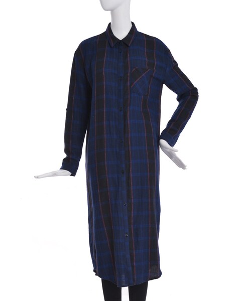 MURUA（ムルーア）の「【CASUAL】ナローラインチェックロングSH（トップス・レディース・グリーン/パープル・F）」の2枚目の写真