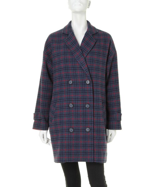 Ungrid（アングリッド）の「【Casual】チェックチェスターコート（ジャケット/アウター・レディース・ネイビー/ブラウン・S/M）」の2枚目の写真