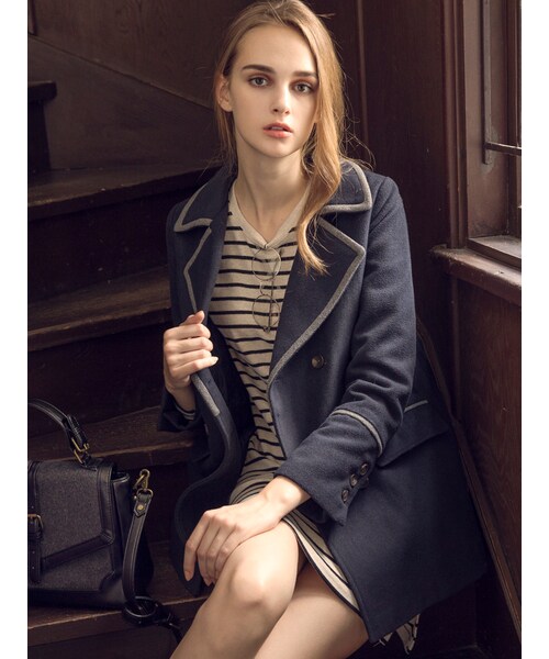 Ungrid（アングリッド）の「【Casual】ダブルブレストコート（ジャケット/アウター・レディース・グレー/ネイビー・S/M）」の3枚目の写真