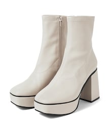 GRL | スクエアトゥチャンキーヒールレザーブーツ(ブーツ)