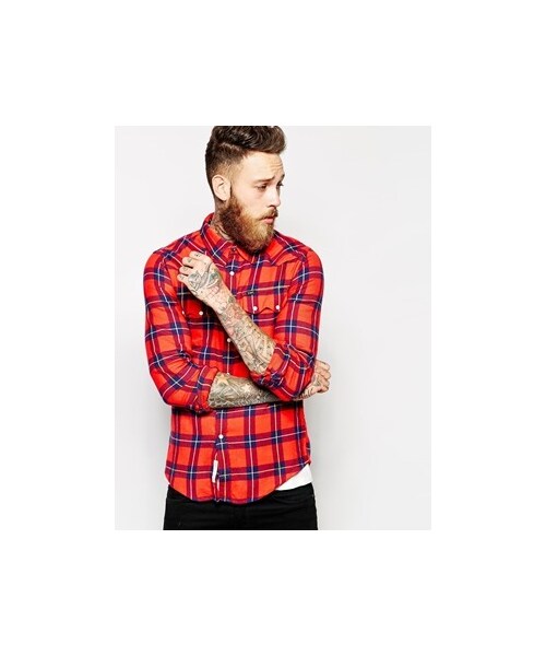Lee(リー)の「Lee Shirt Rider Slim Fit Brushed Twill Check - Primary red(シャツ/ブラウス・メンズ・Primary red・L/S/XL/XXL)」の1枚目の写真