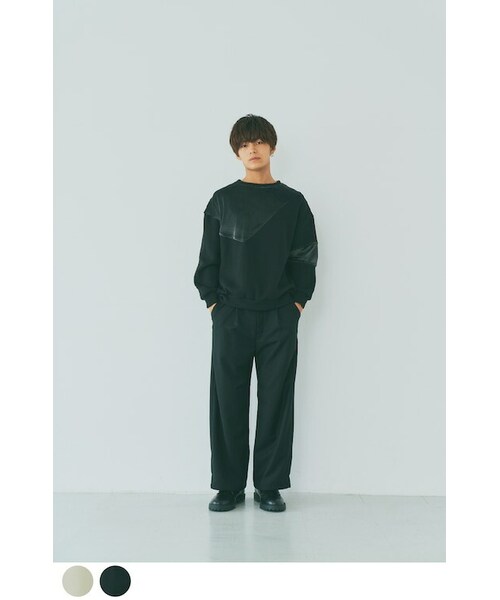 Boka nii(ボカニー)の「【Boka nii Loo】ワンポイントロゴビッグパンツ(スウェットパンツ・レディース・ブラック/クリーム・F)」の1枚目の写真