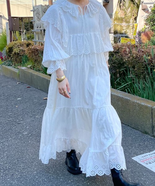 w closet(ダブルクローゼット)の「★先行予約★【Alley】レースギャザーワンピース【1月下旬入荷】(ワンピース/ドレス・レディース・オフホワイト・FREE)」の4枚目の写真