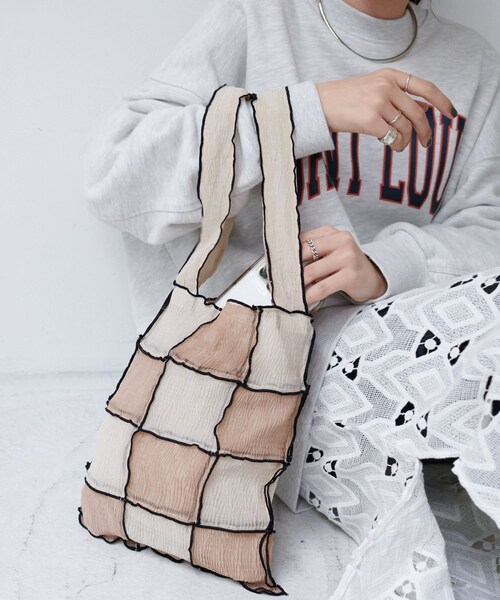 DISCOAT（ディスコート）の「【CONTROL FREAK/コントロールフリーク】シアーパッチメロウショッパー（トートバッグ・レディース・カーキ/ベージュ/オレンジ・FREE）」の2枚目の写真