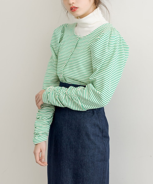 OLIVE des OLIVE(オリーブデオリーブ)の「2wayパワショルプルオーバー(Tシャツ/カットソー・レディース・グリーン/グレー/ブラック・FREE)」の1枚目の写真
