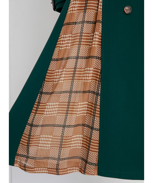 Marjorie（マージョリー）の「遠山，雙排釦格紋拼接風衣外套（ジャケット/アウター・レディース・綠・S/M/L）」の10枚目の写真