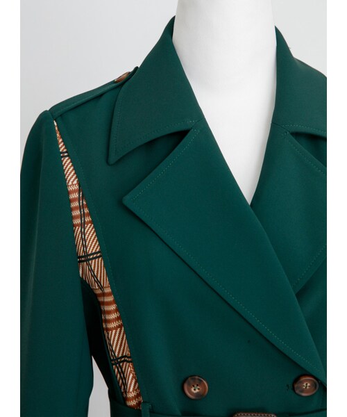 Marjorie（マージョリー）の「遠山，雙排釦格紋拼接風衣外套（ジャケット/アウター・レディース・綠・S/M/L）」の9枚目の写真