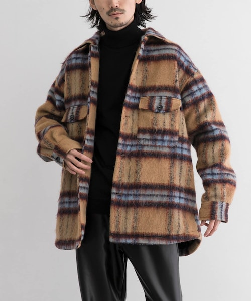 URBAN RESEARCH ID(アーバンリサーチ アイディー)の「URBAN RESEARCH iD 格紋CPO夾克(ジャケット/アウター・メンズ・紫色/駝色・M/L)」の2枚目の写真