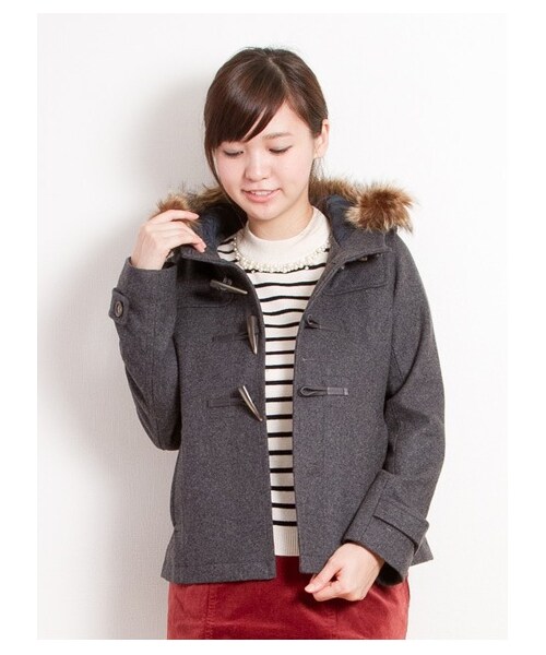 earth music&ecology（アースミュージックアンドエコロジー）の「【フルフルダッフル】10カラーダッフルコート（コート　・レディース・杢ダークグレー/ブラック/ピンク/ダークレッド/キャメル/マスタード/ブルーグリーン/サックスブルー/ネイビー/ダークブル・S/M/L）」の8枚目の写真