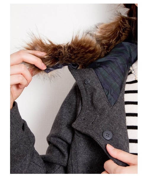 earth music&ecology（アースミュージックアンドエコロジー）の「【フルフルダッフル】10カラーダッフルコート（コート　・レディース・杢ダークグレー/ブラック/ピンク/ダークレッド/キャメル/マスタード/ブルーグリーン/サックスブルー/ネイビー/ダークブル・S/M/L）」の6枚目の写真