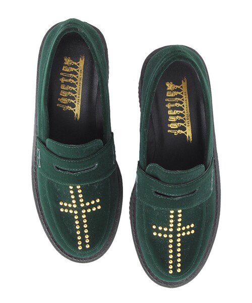 jouetie（ジュエティ）の「ベロア厚底コインローファー（シューズ・レディース・ブラック/ボルドー/グリーン/ネイビー・M/L）」の2枚目の写真