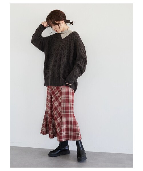 Green Parks(グリーンパークス)の「・novem9 チェックマーメイドスカート(スカート・アイボリー/レッド/イエロー/グリーン・F)」の7枚目の写真