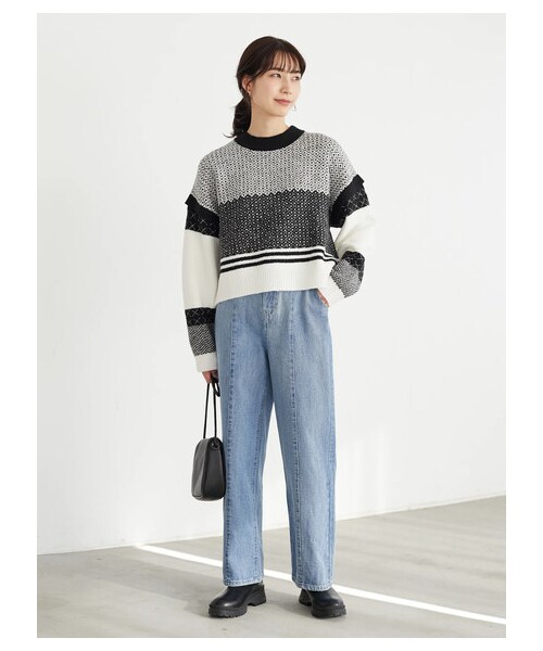 Green Parks(グリーンパークス)の「・novem9 ジャカードハイネックプルオーバー(トップス・ブラック/ベージュ/イエロー/ミント・F)」の2枚目の写真
