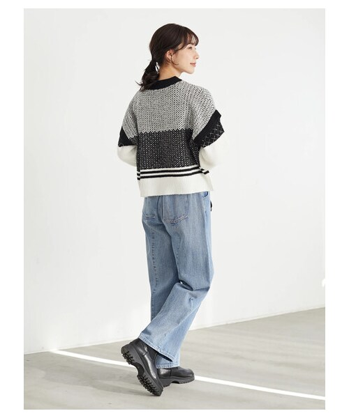 Green Parks(グリーンパークス)の「・novem9 ジャカードハイネックプルオーバー(トップス・ブラック/ベージュ/イエロー/ミント・F)」の4枚目の写真