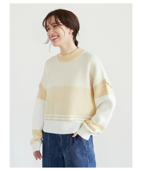 Green Parks(グリーンパークス)の「・novem9 ジャカードハイネックプルオーバー(トップス・ブラック/ベージュ/イエロー/ミント・F)」の14枚目の写真