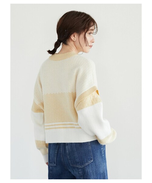 Green Parks(グリーンパークス)の「・novem9 ジャカードハイネックプルオーバー(トップス・ブラック/ベージュ/イエロー/ミント・F)」の15枚目の写真