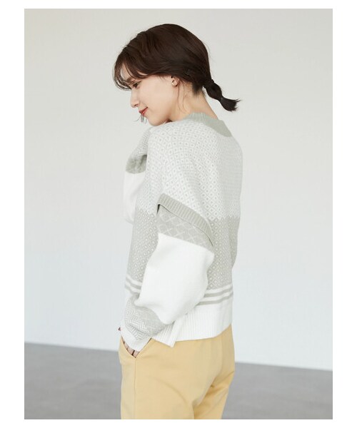Green Parks(グリーンパークス)の「・novem9 ジャカードハイネックプルオーバー(トップス・ブラック/ベージュ/イエロー/ミント・F)」の13枚目の写真