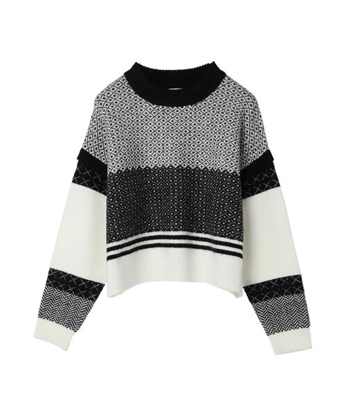 Green Parks(グリーンパークス)の「・novem9 ジャカードハイネックプルオーバー(トップス・ブラック/ベージュ/イエロー/ミント・F)」の16枚目の写真