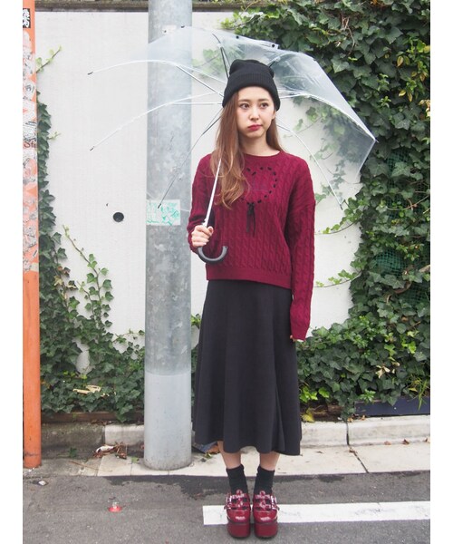 merry jenny（メリージェニー）の「【goods】エナメルリボン厚底シューズ（シューズ・レディース・ブラック/レッド・S/M/L）」の3枚目の写真