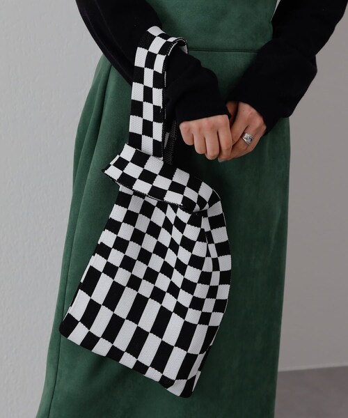 COLONY 2139（コロニートゥーワンスリーナイン）の「チェッカーエコバッグ/ニットバッグ（トートバッグ・レディース・グリーン/ピンク/ブラック・FREE）」の2枚目の写真
