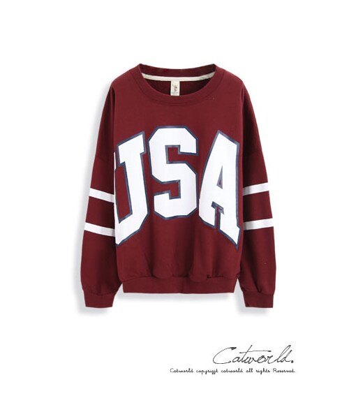 catworld（キャットワールド）の「USA運動風條紋T恤（その他・レディース・花灰/棗紅・M/L/XL）」の2枚目の写真