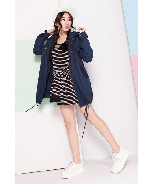 ORENDA（オレンダ）の「個性後縮腰立體翻領軍外套（ジャケット/アウター・レディース・軍綠/丈青・F）」の4枚目の写真