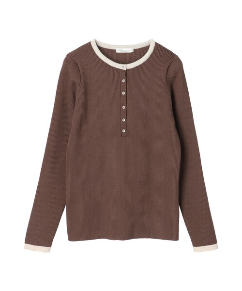 earth music&ecology（アースミュージックアンドエコロジー）の「ヘンリ-ネックリブニットプルオーバー（トップス・アイボリー/ブラック/モカ/サックスブルー・S/M）」の2枚目の写真