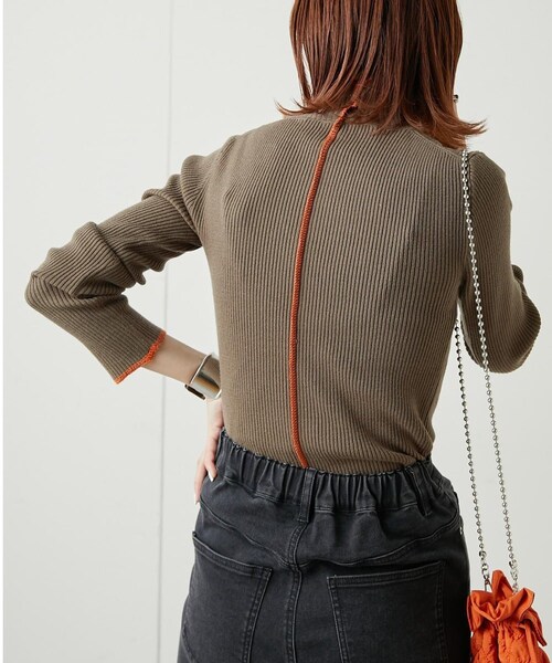 CIAOPANIC TYPY（チャオパニックティピー）の「アンチピリング配色アウトステッチタートルニット（ニット/セーター・レディース・オフホワイト/ピンク/カーキ/ブラック・ONE）」の3枚目の写真