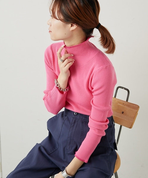 CIAOPANIC TYPY（チャオパニックティピー）の「アンチピリング配色アウトステッチタートルニット（ニット/セーター・レディース・オフホワイト/ピンク/カーキ/ブラック・ONE）」の4枚目の写真