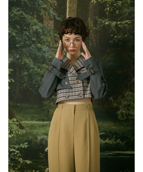 Marjorie（マージョリー）の「步行49日，率性格紋拼色短風衣外套（ジャケット/アウター・レディース・粉/綠・S/M）」の11枚目の写真