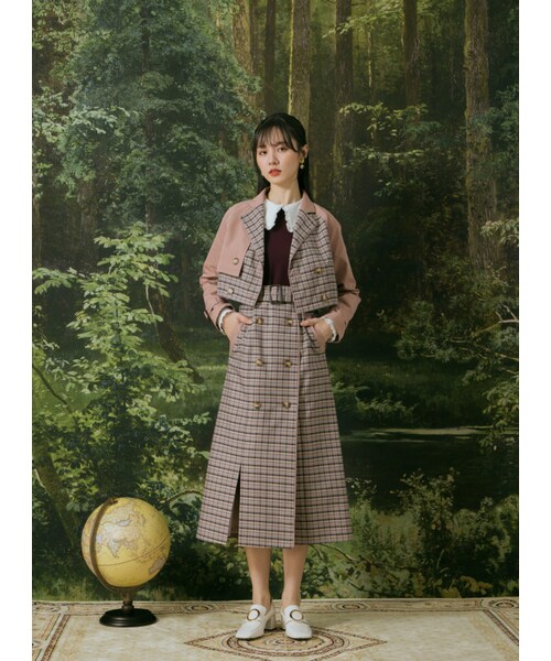 Marjorie（マージョリー）の「步行49日，率性格紋拼色短風衣外套（ジャケット/アウター・レディース・粉/綠・S/M）」の3枚目の写真