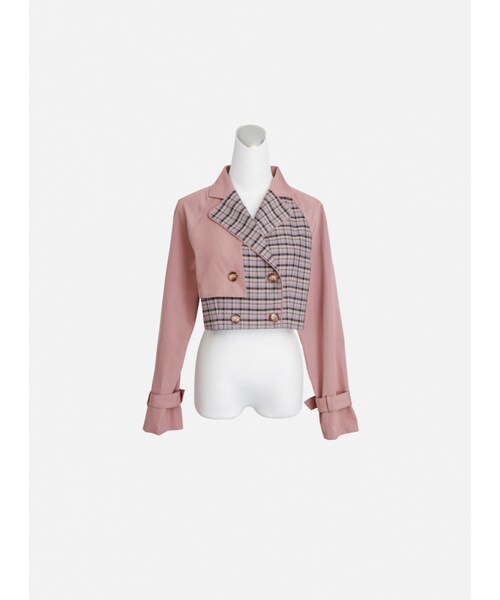 Marjorie（マージョリー）の「步行49日，率性格紋拼色短風衣外套（ジャケット/アウター・レディース・粉/綠・S/M）」の7枚目の写真