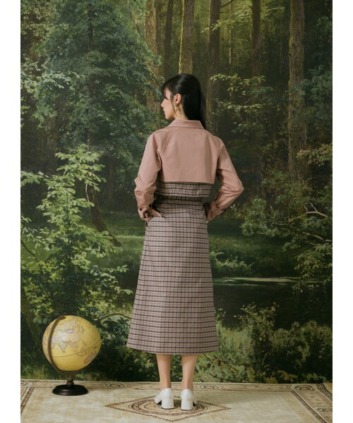 Marjorie（マージョリー）の「步行49日，率性格紋拼色短風衣外套（ジャケット/アウター・レディース・粉/綠・S/M）」の6枚目の写真