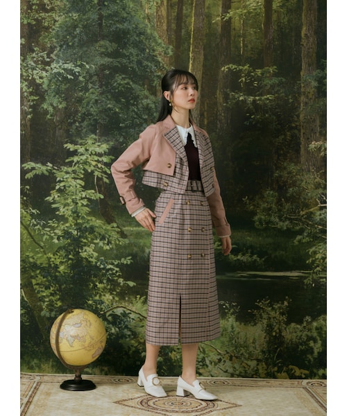 Marjorie（マージョリー）の「步行49日，率性格紋拼色短風衣外套（ジャケット/アウター・レディース・粉/綠・S/M）」の5枚目の写真