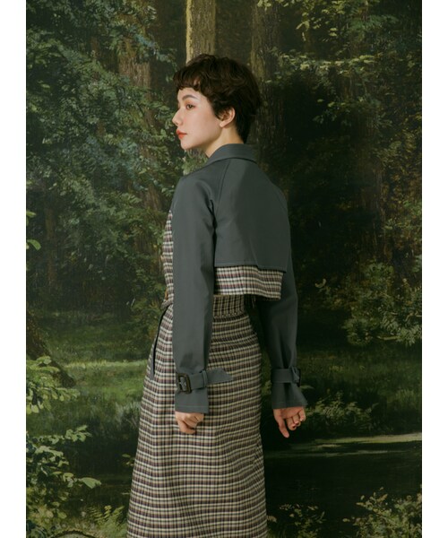 Marjorie（マージョリー）の「步行49日，率性格紋拼色短風衣外套（ジャケット/アウター・レディース・粉/綠・S/M）」の16枚目の写真