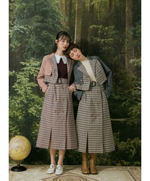 Marjorie（マージョリー）の「步行49日，率性格紋拼色短風衣外套（ジャケット/アウター・レディース・粉/綠・S/M）」の2枚目の写真