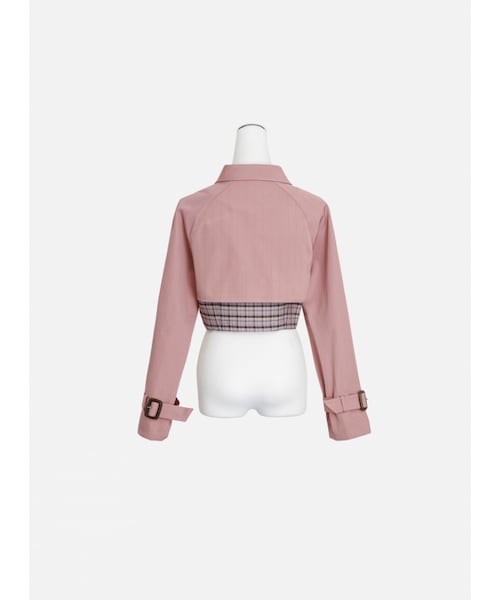 Marjorie（マージョリー）の「步行49日，率性格紋拼色短風衣外套（ジャケット/アウター・レディース・粉/綠・S/M）」の8枚目の写真