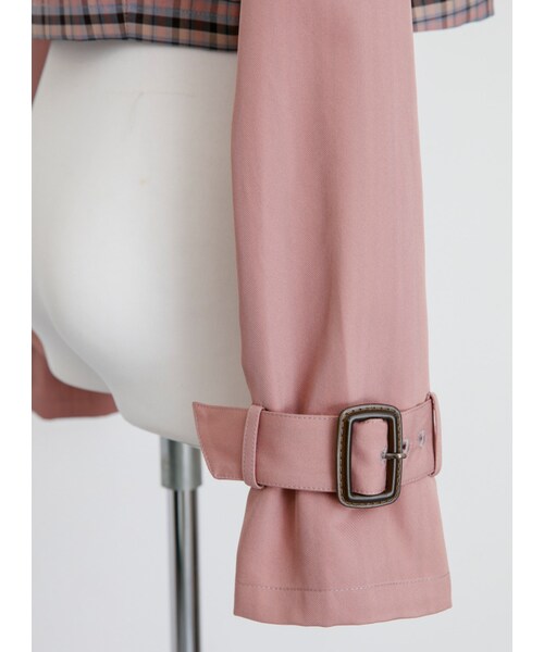 Marjorie（マージョリー）の「步行49日，率性格紋拼色短風衣外套（ジャケット/アウター・レディース・粉/綠・S/M）」の10枚目の写真