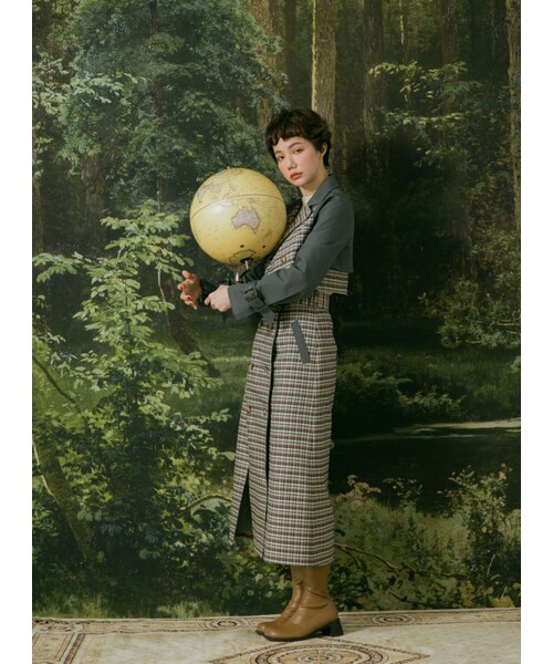 Marjorie（マージョリー）の「步行49日，率性格紋拼色短風衣外套（ジャケット/アウター・レディース・粉/綠・S/M）」の14枚目の写真