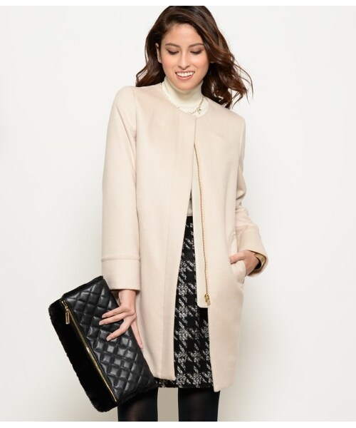 ROPE'（ロペ）の「【先行予約】カシミヤビーバージップノーカラーコート（コート・レディース・ブラック/ライトグレー/ベージュ・36/38）」の4枚目の写真