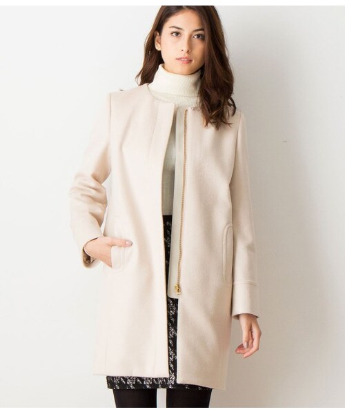 ROPE'（ロペ）の「【先行予約】カシミヤビーバージップノーカラーコート（コート・レディース・ブラック/ライトグレー/ベージュ・36/38）」の3枚目の写真