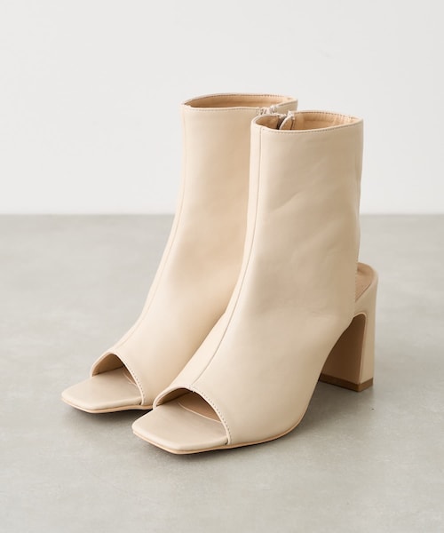 Max Mara ブラウン レザー オープントゥ ブーティサンダル