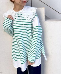 OLIVE des OLIVE | ボーダーつけ衿チュニックプルオーバー(Tシャツ/カットソー)