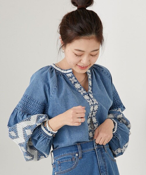 ciaopanic typy India刺繍ワンピース　デニム　ダンガリー CIAOPANIC TYPY（チャオパニックティピー）の「indiaデニム刺繍ロング